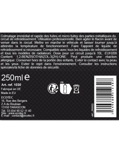 Stop fuites radiateur. Additif Circuit de Refroidissement