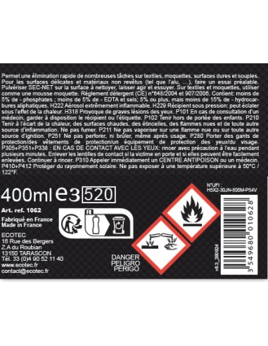 SEC-NET Mousse nettoyante auto-active pour voitures, bureaux, maisons