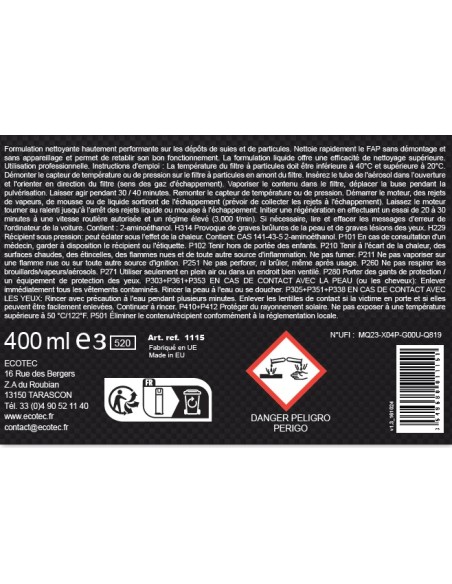 Nettoyant FAP 1115 – Spray nettoyage filtre à particules sans démontag