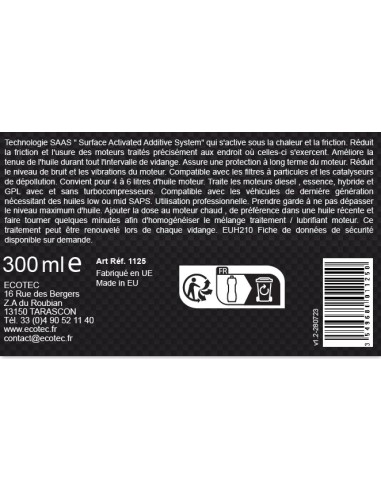 Engine oil additive. Friction reducer and anti oxydant treatment.