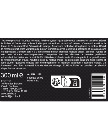 Tratamiento Aceite Motor. Principio activo de reducción de fricción.