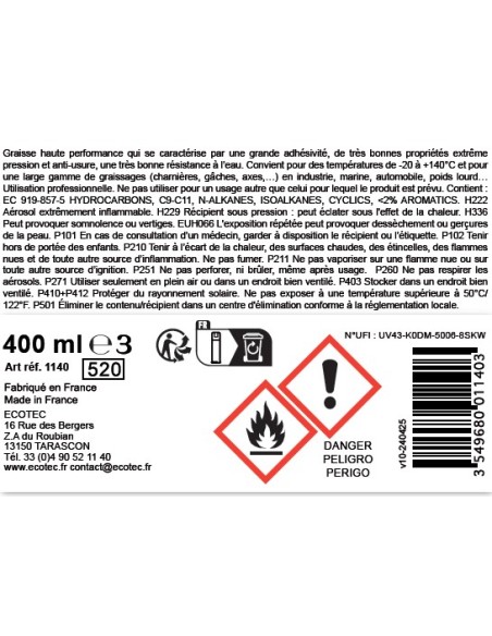 Graisse adhésive, extrême pression, résistante à l'eau.