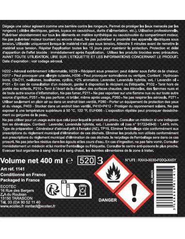 Répulsif anti-rongeurs. Protège les compartiments moteurs.