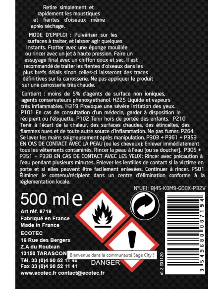 NETTOYANT INSECTES ET FIENTES